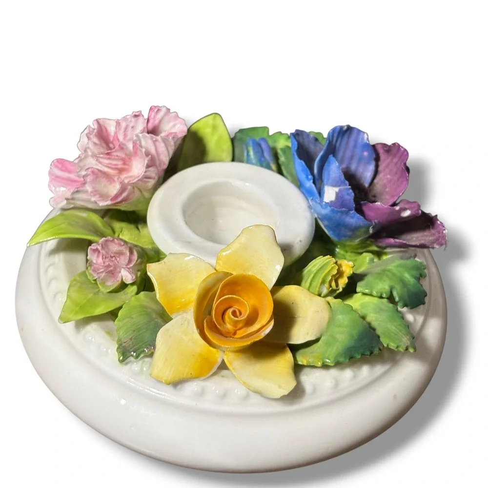 Crown Staffordshire Fine Bone China Floral Candle Holder Vintage England Rose